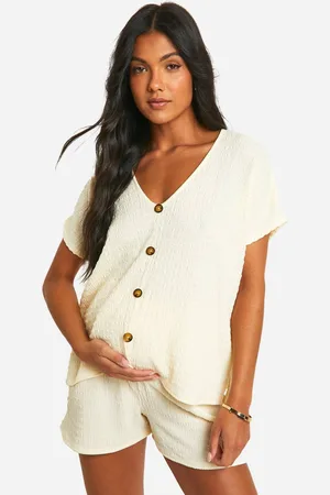 Boohoo Womens Maternity Crinkle Button Down Short Sleeve Shirt - - 14