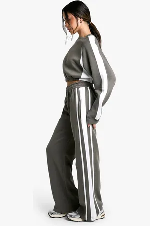 Boohoo Womens Panelled Cropped Wide Leg Tracksuit - - M