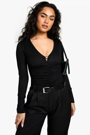 Boohoo Womens Rib Plunge Front Trim Detail Bodysuit - - 12