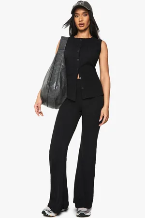 Boohoo Womens Rib Button Through Sleeveless Top and Trouser Set - - 6