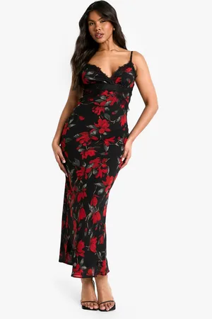 Boohoo Womens Floral Print Lace Trim Maxi Dress - - 14