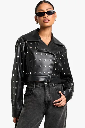 Boohoo Womens Studded Crop Faux Leather Jacket - - 12