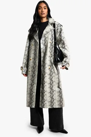 Boohoo Womens Snake Print Faux Leather Maxi Trench Coat - - 16