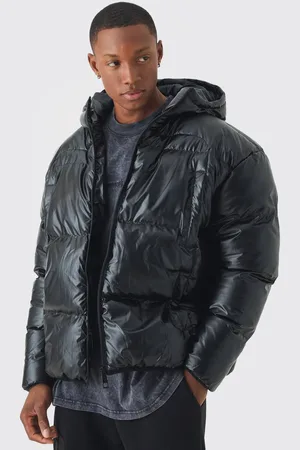 Boohoo High Shine Hooded Quilted Puffer In - S