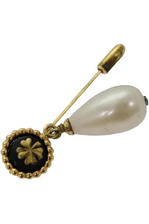 CHANEL Preloved Pearl Clover Brooch Pin Women - Gold Brooches - - One Size