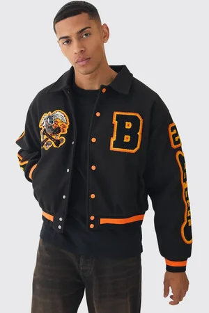 Boohoo Boxy Badge Collared Varsity Jacket In - XL