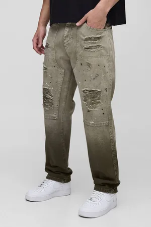Boohoo Straight Leg Ripped Paint Splatter Carpenter Jeans - - 32R