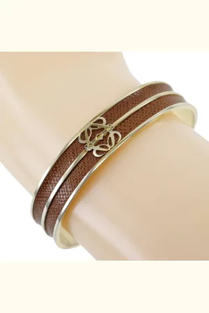 Loewe Preloved Anagram Bracelet Brown Leather Women - Gold - - One Size