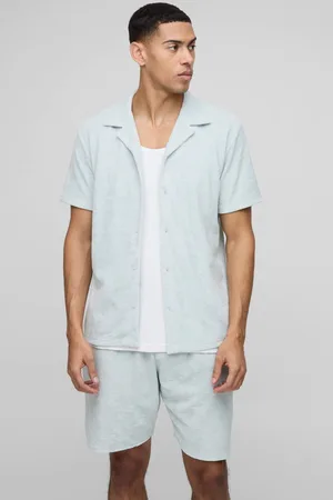 Boohoo Regular Fit Jersey Towelling Revere Shirt & Runner Short Set - - M