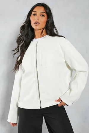 MissPap Womens Distressed Leather Look Moto Panelled Jacket - - 8