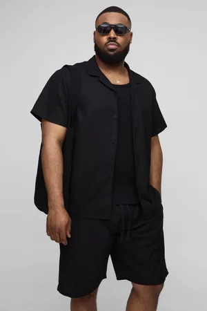 Boohoo Plus Short Sleeve Oversized Linen Shirt & Short Set - - XXL