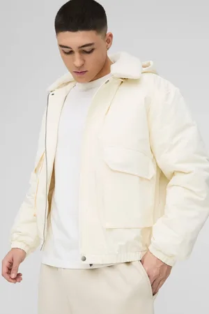 Boohoo Oversized Borg Collar Twill Hooded Bomber Jacket - - M