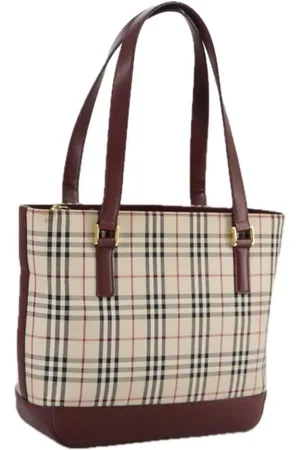 Burberry Preloved Burgundy Check Tote Classic Style Women - Tote Bags - One Size