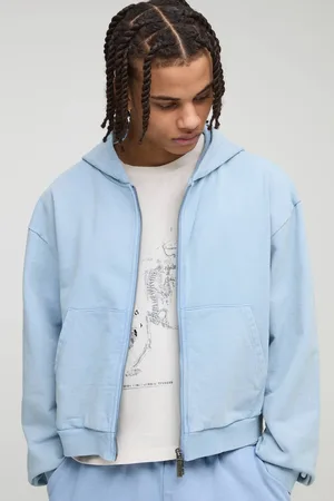 Boohoo Premium Shrunken Fit Heavyweight Wash Zip Hoodie - - L