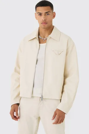 Boohoo Boxy Textured PU Collared Bomber Jacket In Ecru - - S