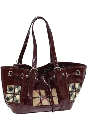 Burberry Preloved Patent Leather Handbag Burgundy Check Women - - One Size
