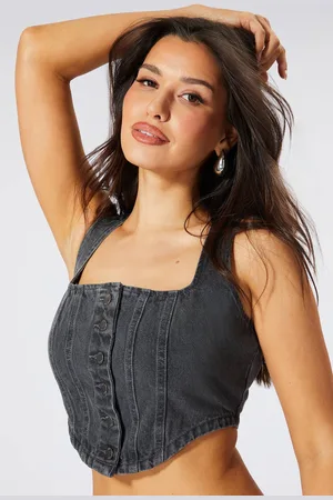 MissPap Womens Button Down Denim Corset Top - - 10