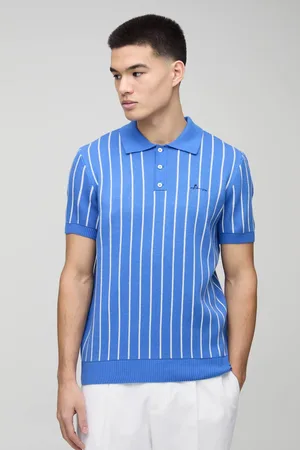 Boohoo Regular Fit Short Sleeve Striped Knitted Polo - - XL