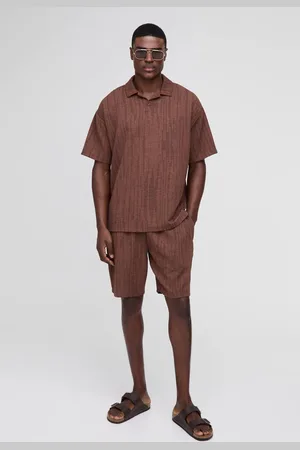 Boohoo Oversized Textured Marl Revere Polo Shorts Set - - M
