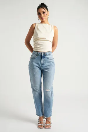 Urban Bliss Womens Mid Wash Ripped Mom Jean - - 10