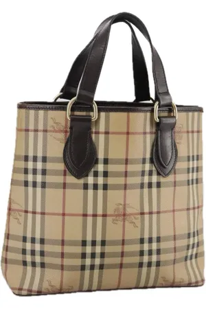 Burberry Preloved Classic Check Tote Leather Trim Women Tote Bags - One Size