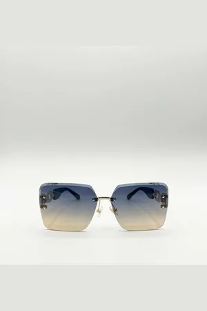 SVNX Womens Rimless Oversized Square Sunglassses in Navy Gold - - One Size