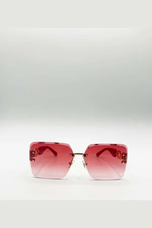 SVNX Womens Rimless Oversized Square Sunglassses in Red Gold - - One Size