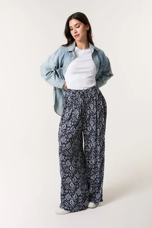 Blue Vanilla Womens Printed Elastic Waist Trousers - L