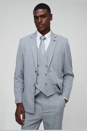 Boohoo Straight Fit Tonal Check Single Breasted Suit Blazer - - 36