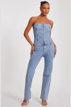 Quiz Womens Diamante Denim Corset Top - 6