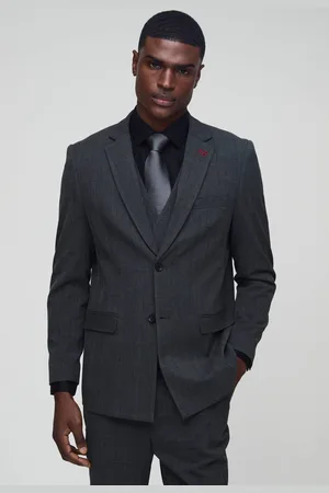 Boohoo Straight Fit Tonal Check Single Breasted Suit Blazer - - 40
