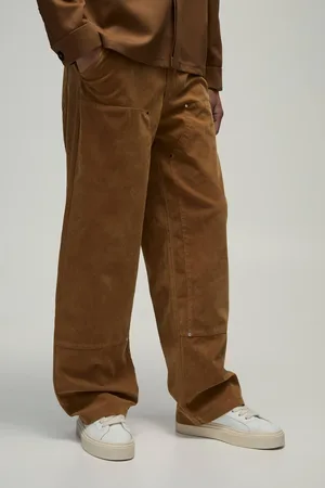 Boohoo Fixed Waist Relaxed Fit Carpenter Heavyweight Suede Trousers - - 34R