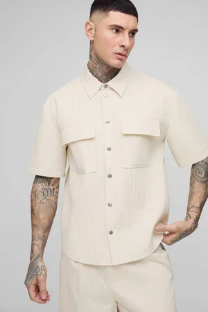 Boohoo Tall Technical Pleated Oversized Short Sleeve Shirt - - XXL