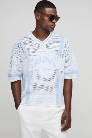 Boohoo Boxy Fit V Neck Sports Open Stitch Knitted T-Shirt - - M