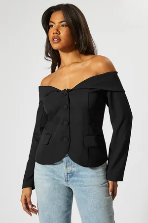 MissPap Womens Tailored Bardot Button Down Blazer - - 8