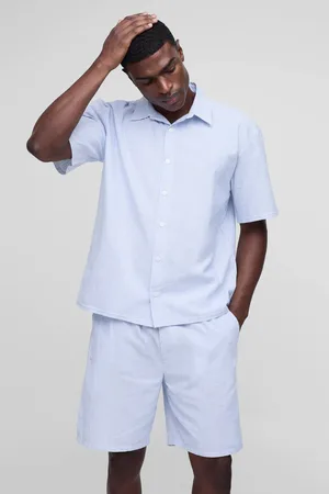 Boohoo Oversized Linen Look Stripe Half Sleeve Shirt & Short Set - - S