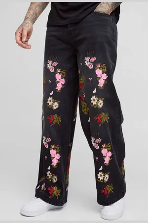 Boohoo Tall Baggy Fit Floral Embroidered Jeans - - 38