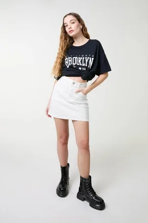 Pink Vanilla Womens Denim Diamante Mini Skirt - S