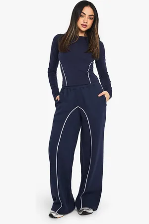 Boohoo Womens Contrast Piping Detail Wide Leg Jogger - - S