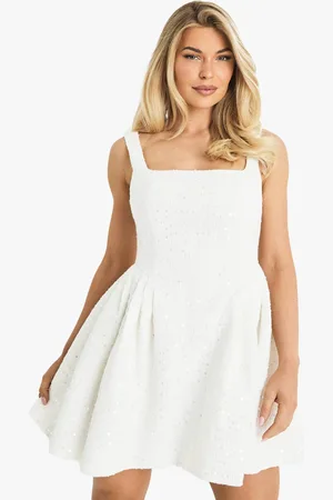 Boohoo Womens Premium Sequin Boucle Skater Mini Dress - - 12