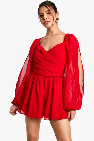 Boohoo Womens Chiffon Split Sleeve Playsuit - - 10