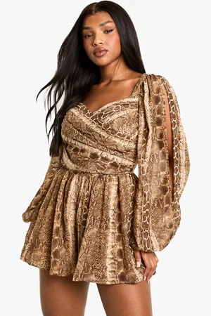 Boohoo Womens Snake Print Split Sleeve Playsuit - - 12