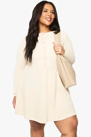 Boohoo Womens plus rib button down mini skater dress - - 28