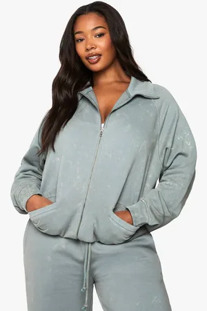 Boohoo Womens Plus Acid Wash Zip Up Bomber Sweatshirt - - 20