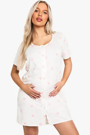 Boohoo Womens Maternity Button Through Heart & Bow Print Nightie - - 10