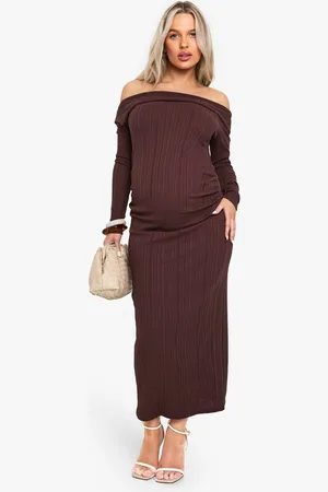 Boohoo Womens Maternity Rib Bardot Ruched Midaxi - - 12
