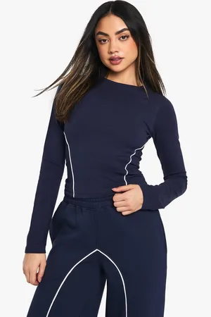 Boohoo Womens Contrast Piping Detail Long Sleeve Top - - M