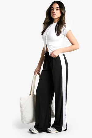 Boohoo Womens Peached Jersey side stripe wide leg trouser - - 16