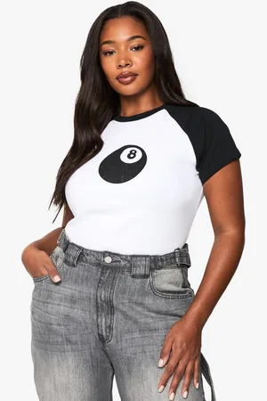 Boohoo Womens Plus Eight Ball Ringer T-Shirt - - 20