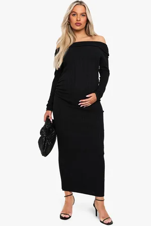 Boohoo Womens Maternity Rib Bardot Ruched Midaxi - - 8